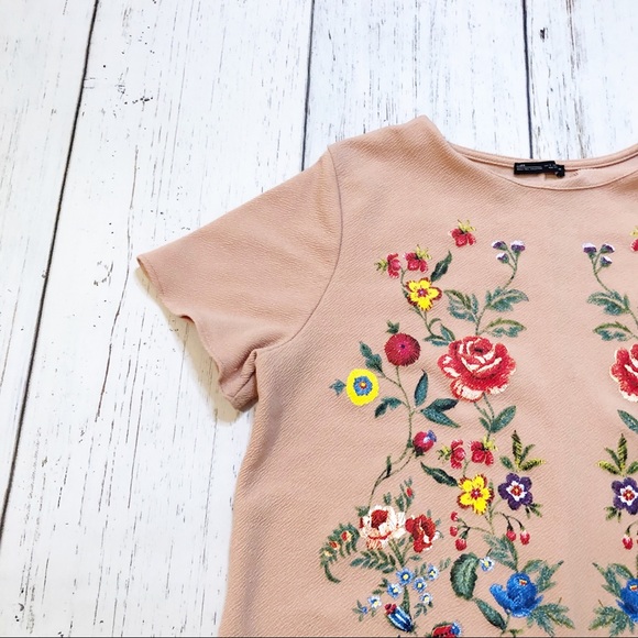 Zara Basic blush pink floral mini dress large - Picture 3 of 6